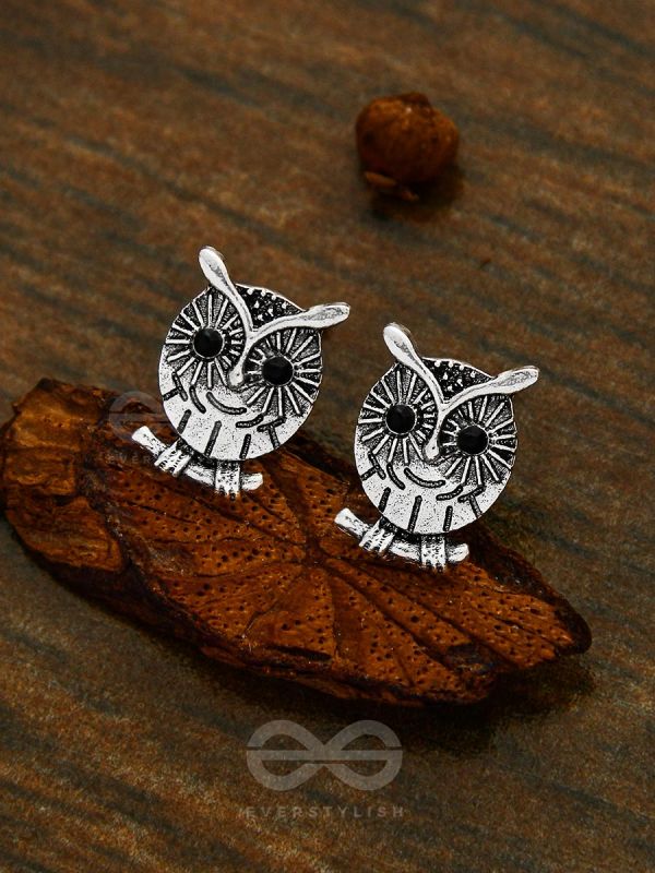 Quirky little owl on a branch - Tiny Trinket Earrings