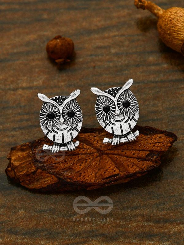 Quirky little owl on a branch - Tiny Trinket Earrings