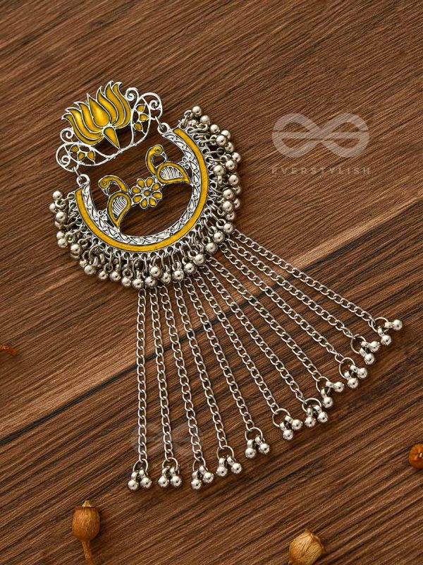 The Dangling Blooming Lotus - Statement Meenakari Earrings (Yellow)