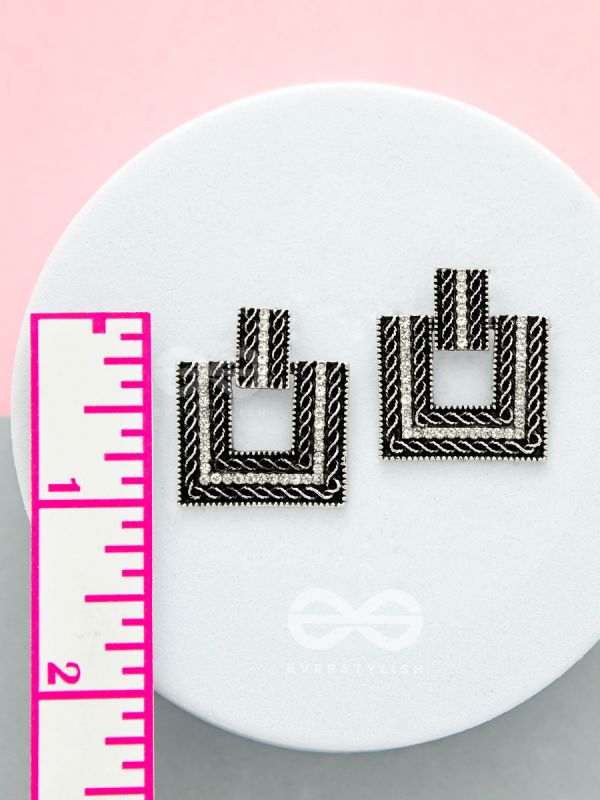 Geometric Grace - Rhinestone Encrusted Silver Earrings