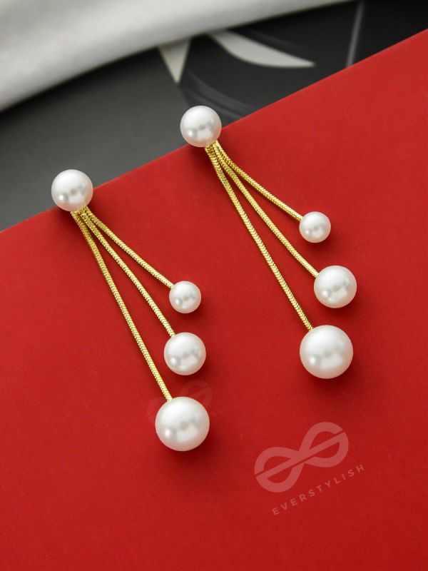 Raining Pearls- Golden Pearl Dangler Earrings