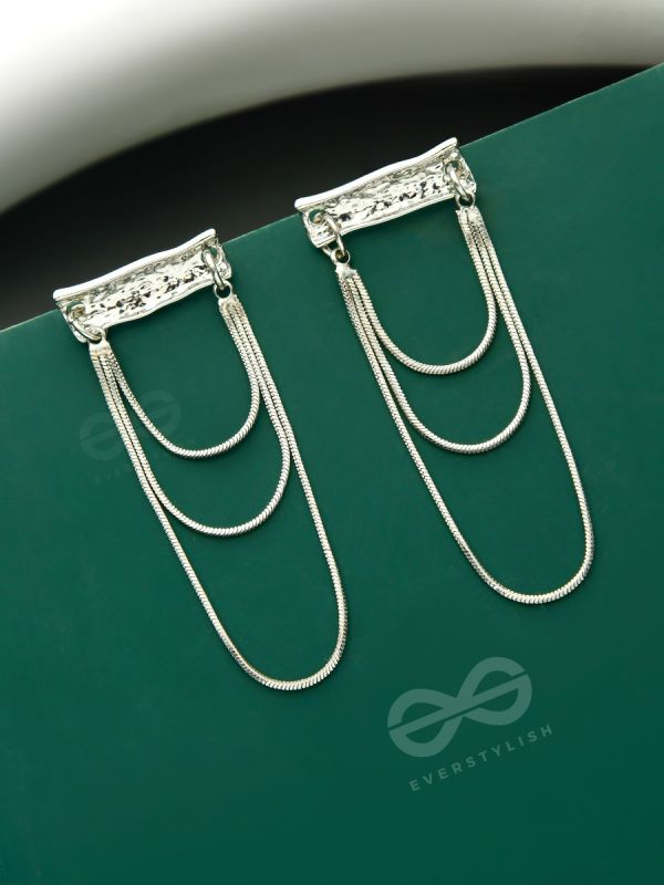 Shimmering Waterfall- Layered Chain Silver Dangler Earrings