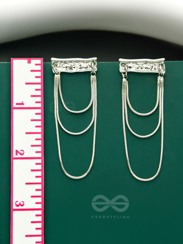 Shimmering Waterfall- Layered Chain Silver Dangler Earrings