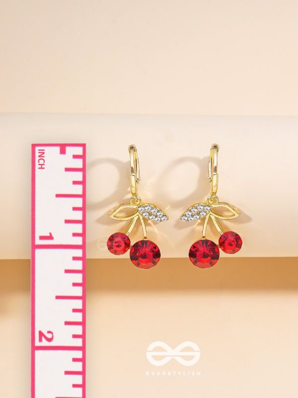 Cherry on Top- Red and Golden CZ Stones Studded Earrings