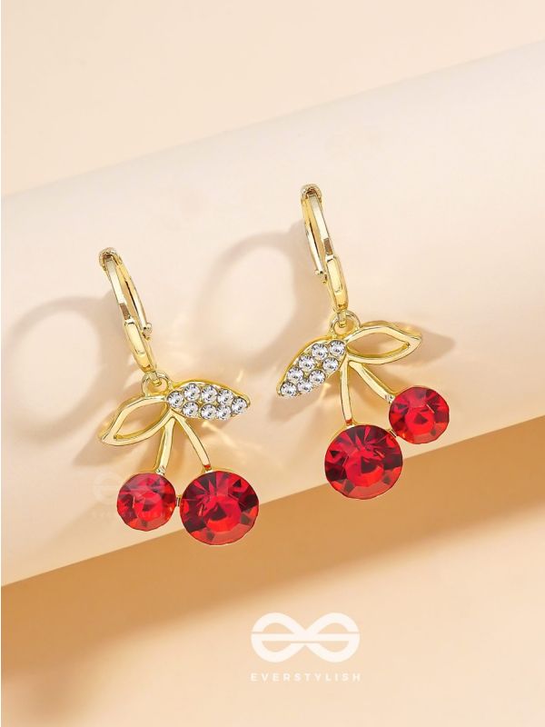 Cherry on Top- Red and Golden CZ Stones Studded Earrings