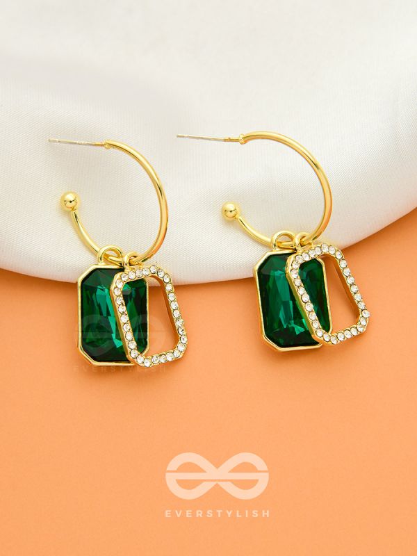 Blazing Jades- Rhinestones Studded Golden and Green Crystal Earrings
