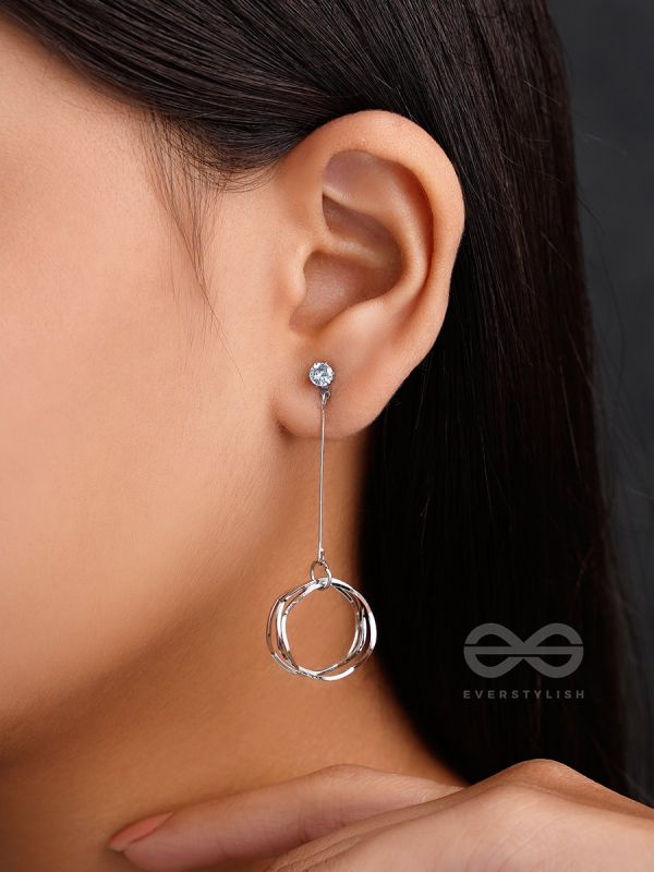 Dangly Discs - Solitaire Studded Silver Earrings