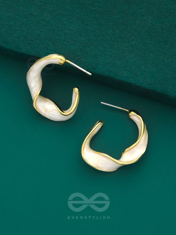 The Twisted Crescent- Classy Golden Earrings (Porcelain White)