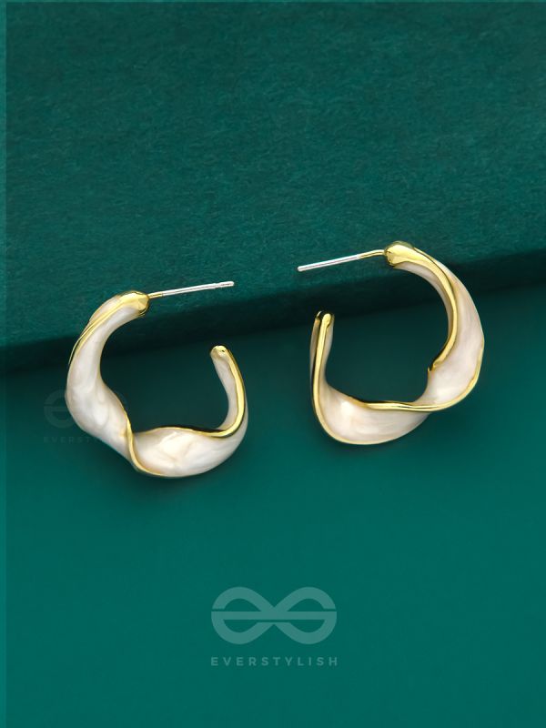 The Twisted Crescent- Classy Golden Earrings (Porcelain White)