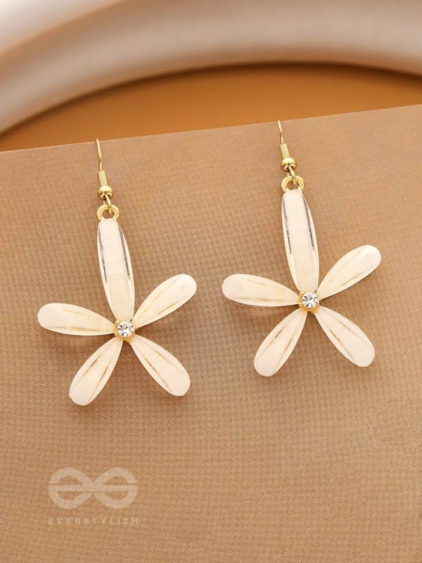 The Budding Blossom- Statement Golden Earrings (Cream White)