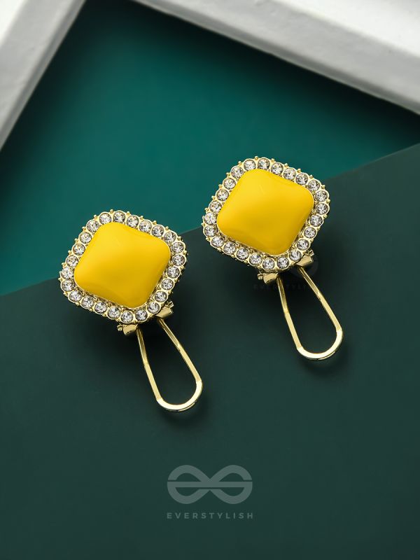 The Flaming Cube- Golden Rhinestones Earrings (Bright Yellow)
