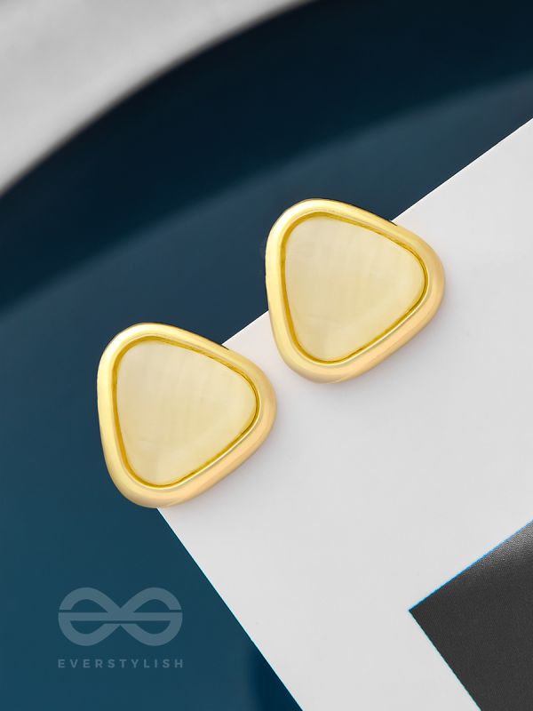 The Love Triangle- Golden Stud Earrings (Cream White)