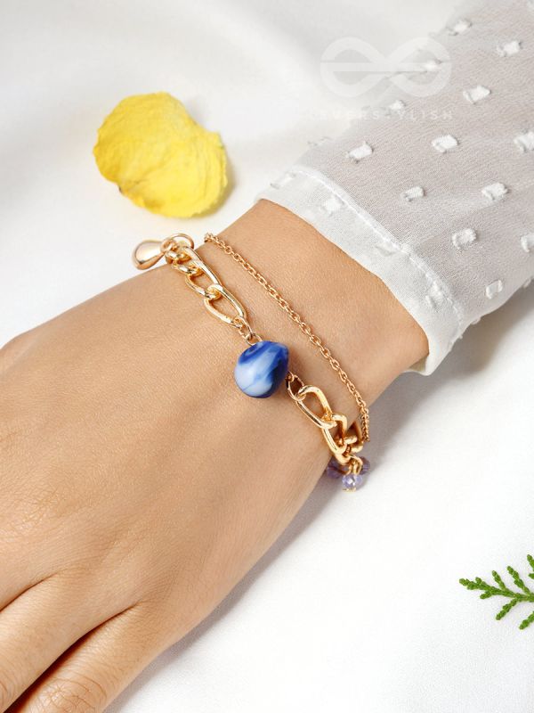 The Indigo Imprint- Evil Eye Stone and Blue Crystals Studded Golden Bracelet