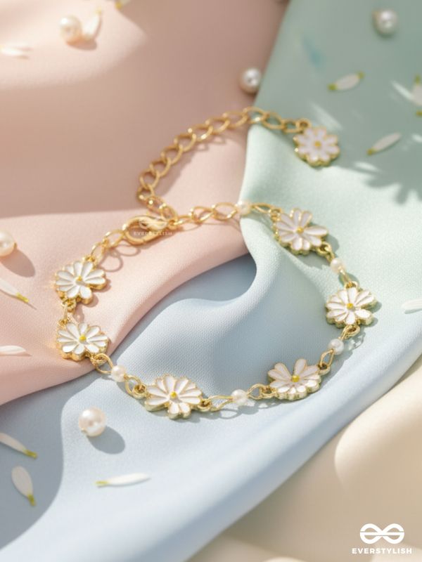 The Valley of Flowers- Enamelled Golden Bracelet (White)