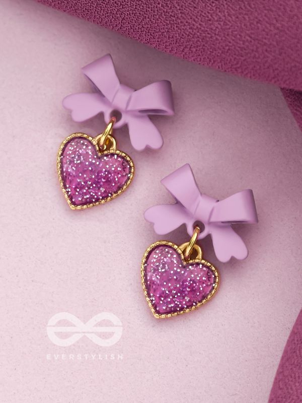 HEART-SHAPED CANDY BOX- LAVENDER AND GOLDEN EARRINGS
