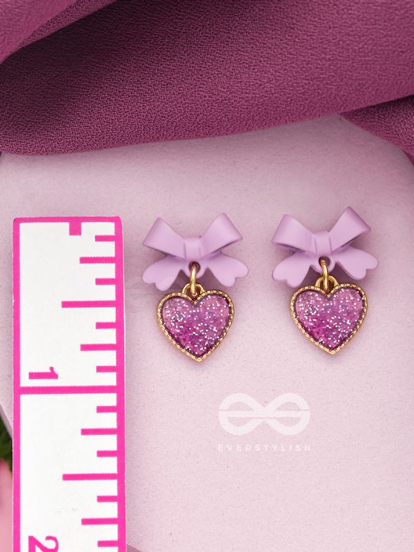 HEART-SHAPED CANDY BOX- LAVENDER AND GOLDEN EARRINGS