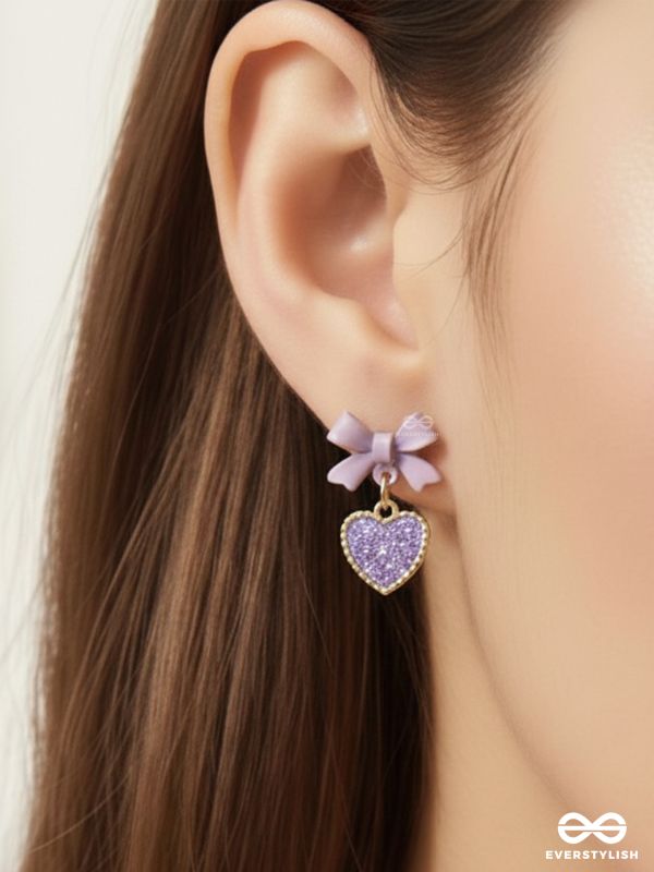 HEART-SHAPED CANDY BOX- LAVENDER AND GOLDEN EARRINGS