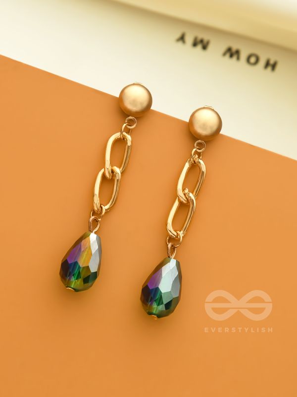 The Emerald Ocean- Green Crystal Golden Earrings