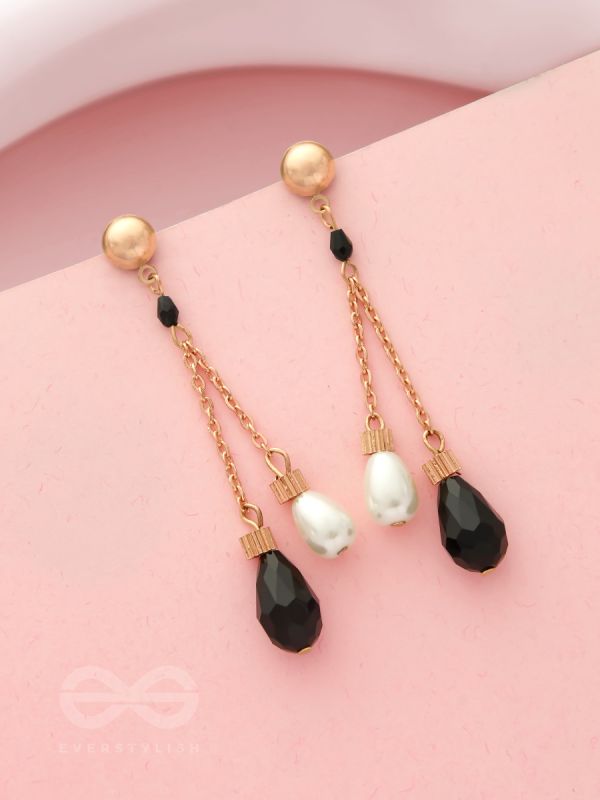 The Foggy Night- Black and White Golden Dangler Earrings