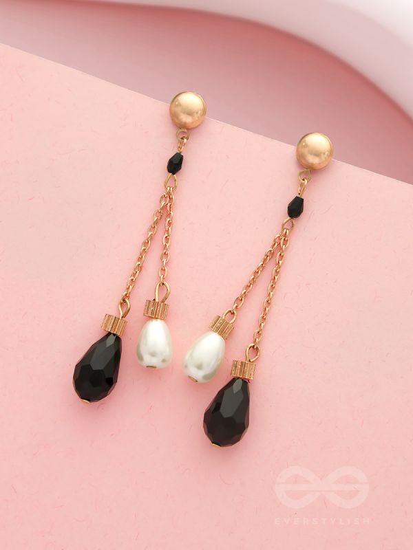 The Foggy Night- Black and White Golden Dangler Earrings