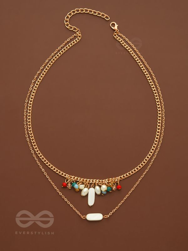 The Interstellar Charm- Pearls And Beads Studded Golden Necklace With Anti-Tarnish Coating 