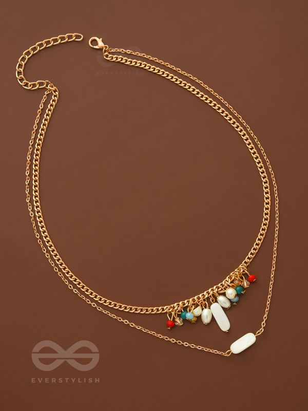 The Interstellar Charm- Pearls And Beads Studded Golden Necklace With Anti-Tarnish Coating 