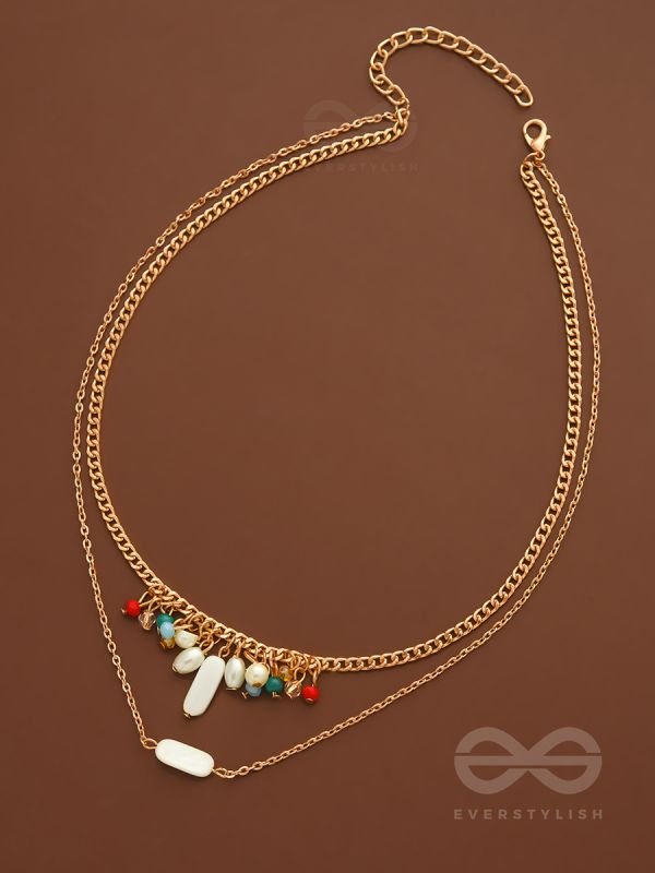 The Interstellar Charm- Pearls And Beads Studded Golden Necklace With Anti-Tarnish Coating 