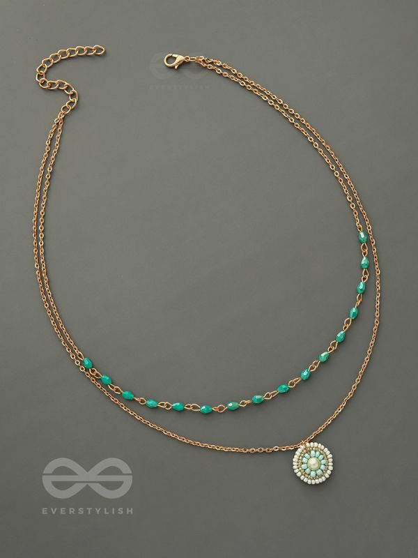 The Moonlit Sea- Beads Studded Embroidered Layered Golden Necklace With Anti-Tarnish Coating 