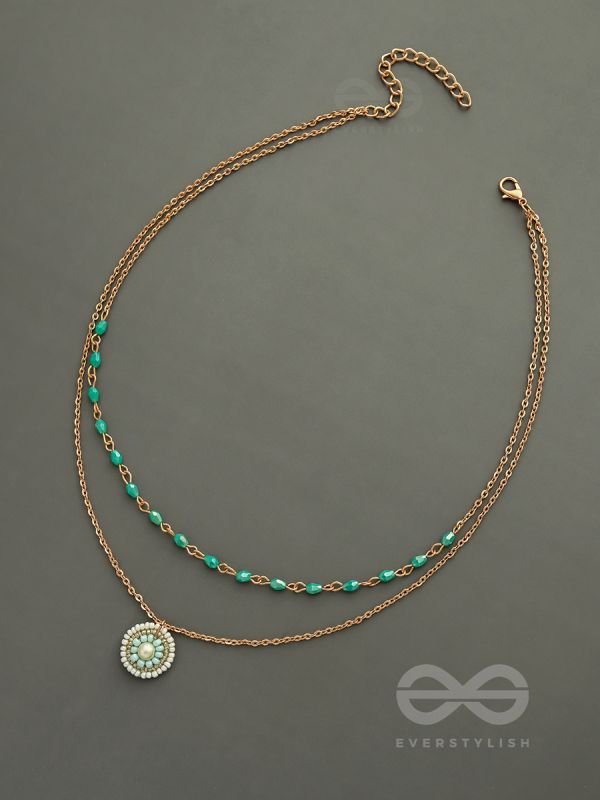 The Moonlit Sea- Beads Studded Embroidered Layered Golden Necklace With Anti-Tarnish Coating 