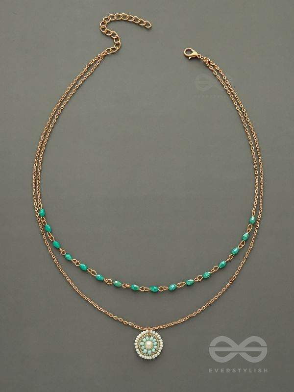 The Moonlit Sea- Beads Studded Embroidered Layered Golden Necklace With Anti-Tarnish Coating 
