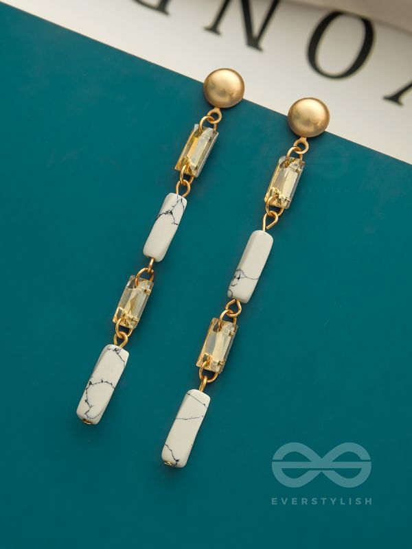 The Gleaming Snowfall- White Stone Studded Golden Earrings
