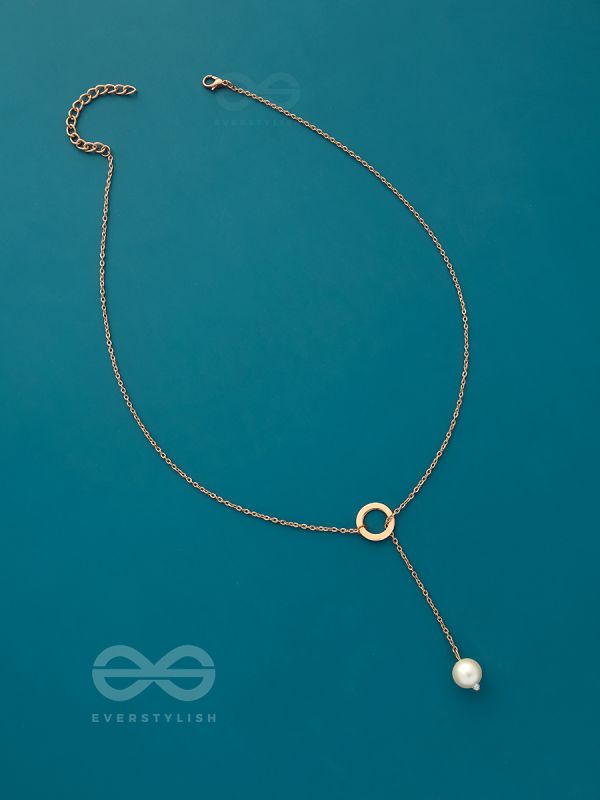 Drop-Down- Golden Pearl Necklace With Anti-Tarnish Coating 