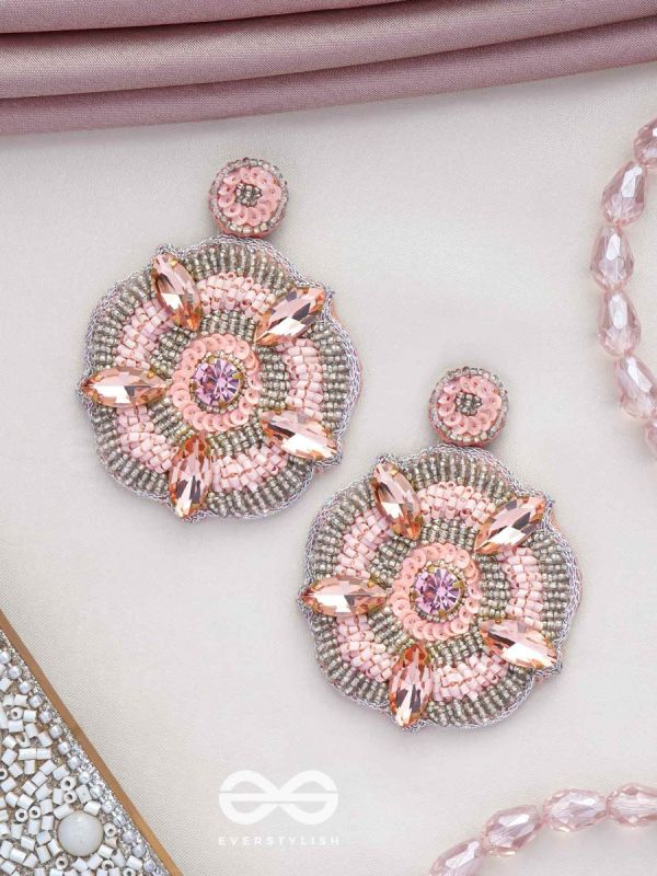 UTTMANSH- THE FASCINATING FLOWER- STONE AND BEADS EMBROIDERED EARRINGS (PALE PINK)
