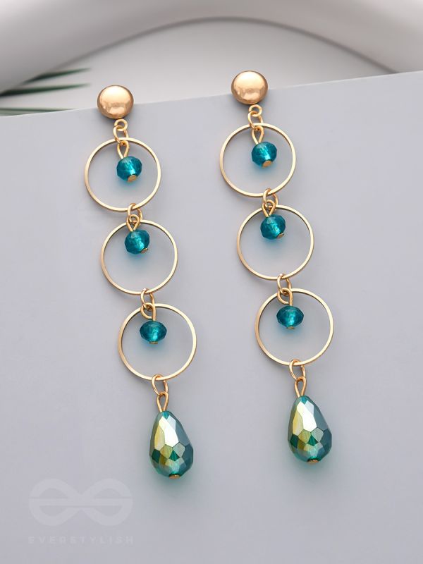 The Misty Grove- Greenish Blue and Golden Crystal Beads Earrings
