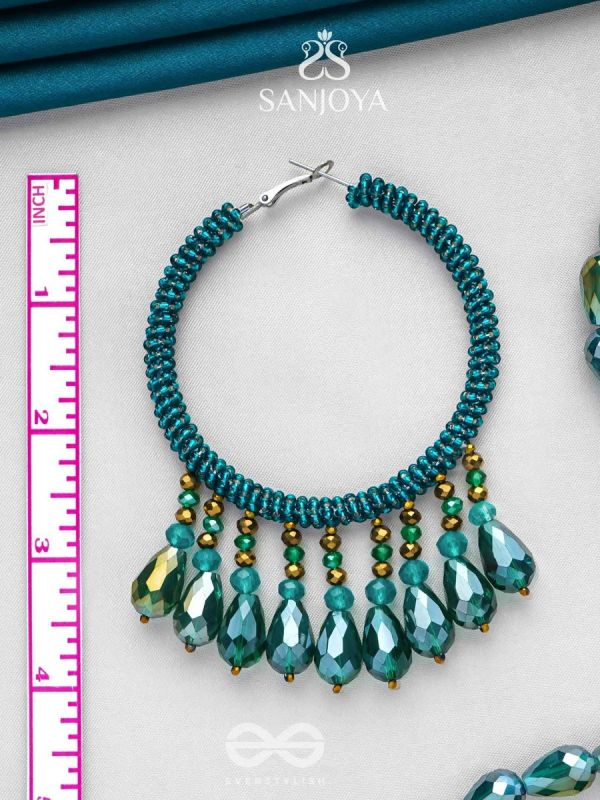 Utkanika- The Circle of Desire- Beads and Glass Drops Earrings (Pine Green)