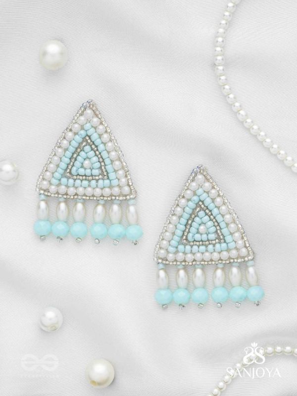 Suchyagra- The Eternal Pyramid-  Pearls, Beads and Glass Beads Embroidered Earrings (Sky Blue)