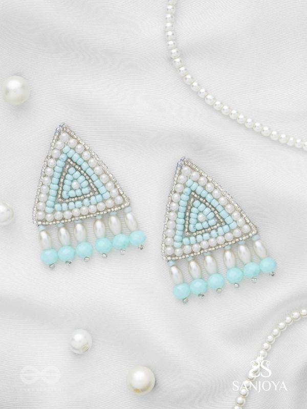 Suchyagra- The Eternal Pyramid-  Pearls, Beads and Glass Beads Embroidered Earrings (Sky Blue)