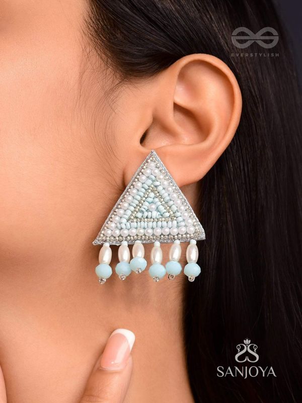 Suchyagra- The Eternal Pyramid-  Pearls, Beads and Glass Beads Embroidered Earrings (Sky Blue)