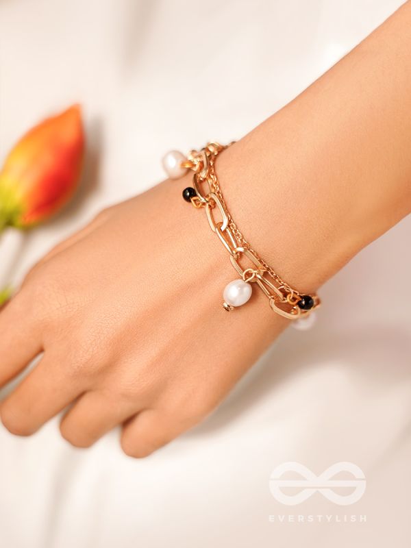 Dark and Light- Golden Layered Pearl Bracelet 