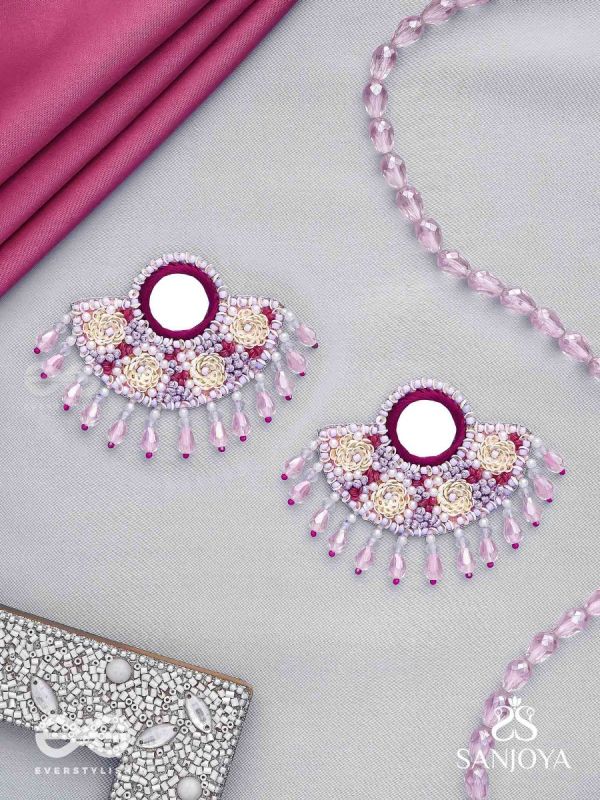 Tevana- The Pleasure Garden- Mirror, Resham and Glass Beads Embroidered Earrings