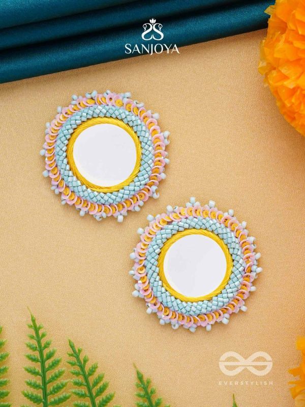 Nimrukti- The Setting Sun- Resham, Mirror and Beads Embroidered Earrings
