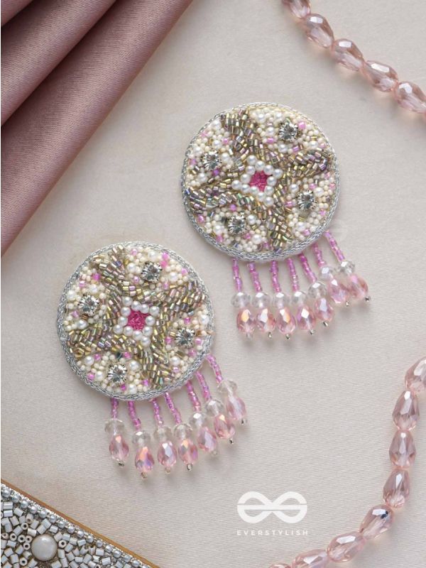 Tarani- The Pink Allure- Pearl, Resham and Stones Embroidered Earrings