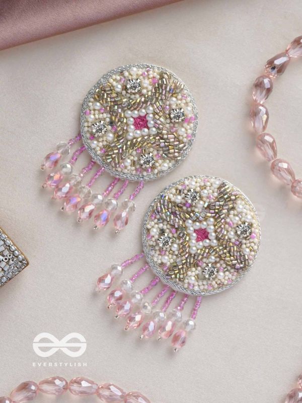 Tarani- The Pink Allure- Pearl, Resham and Stones Embroidered Earrings