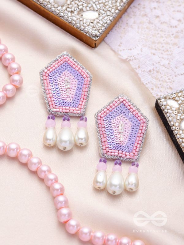 Abhedya- The Radiant Diamond- Sequins, Pearls and Glass Beads Embroidered Earrings (Rose Pink)