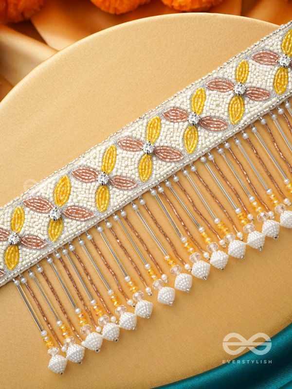 Ajathya- The Yellow Jasmine- Stones and Glass Beads Embroidered Choker Necklace