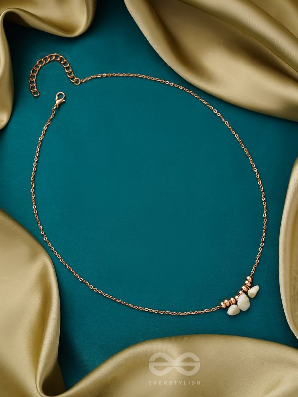 Three's Company- Golden Pearl Necklace With Anti-Tarnish Coating