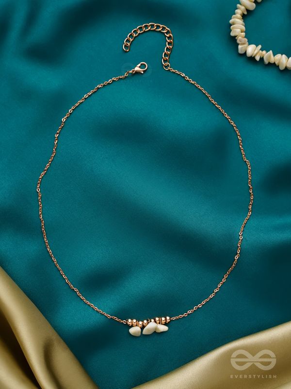 Three's Company- Golden Pearl Necklace With Anti-Tarnish Coating
