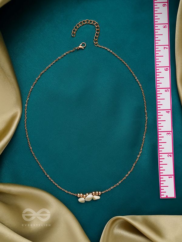 Three's Company- Golden Pearl Necklace With Anti-Tarnish Coating