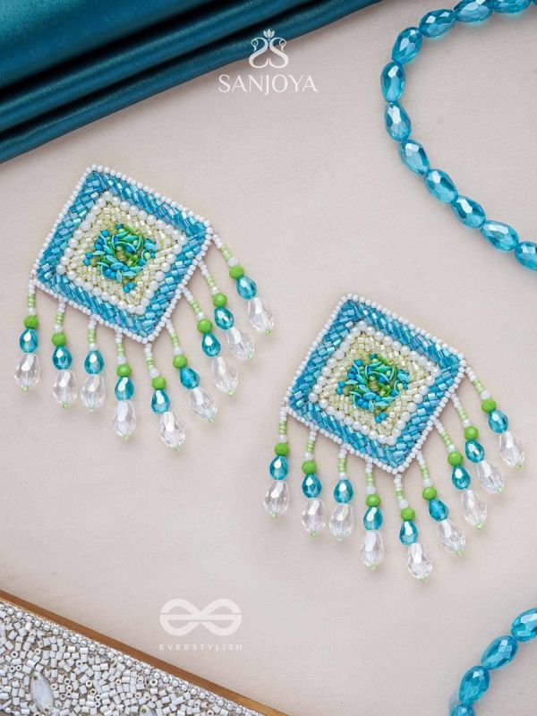 Vimita - The Splendid Square - Beads, Cutdana And Sequins Hand Embroidered Earrings
