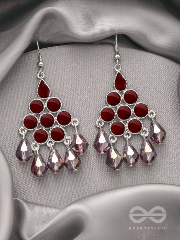 The Maroon Haze- Oxidised Glass Beads Earrings